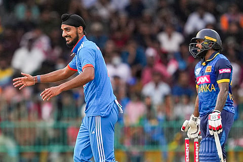 Arshdeep Singh celebrates the wicket of Sri Lanka's Wanindu Hasaranga